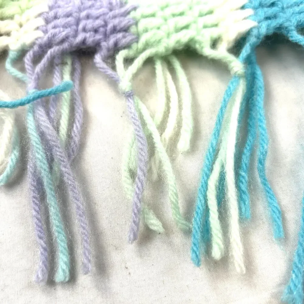 SKU2702 Handmade Baby Afghan Blanket 36x36 Purple Teal Green White Crochet